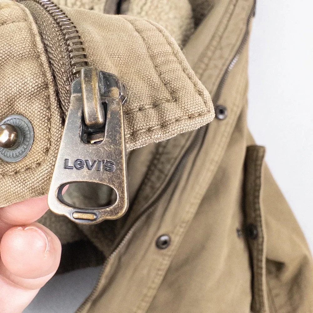 Levis Mens XL Sherpa Lined Field Jacket Tan Cotton Military Utility Coat - Picture 12 of 12